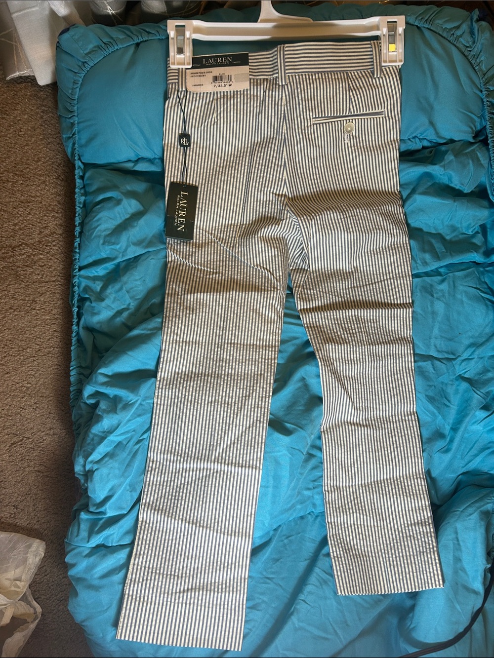 Lauren Ralph Lauren White & Navy Striped Seersucker Vest and Pants